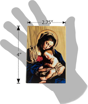 Madonna and Child Icon, Virgin Mary and Baby Jesus, Holy Land Olive Wood Icon Decor, Sacred Blessed Mother Catholic Art for Home or Church Altar Table, Religious Standing Wooden Plaque