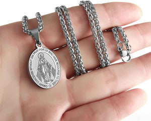 Oval Saint Christopher/Michael/Joseph/Jude/Virgin Mary/Joseph/Francis/Patrick/Anthony/Benedict/Thomas Necklace for Men Women, Stainless Steel Catholic Patron Pendant with Chain 24 Inches