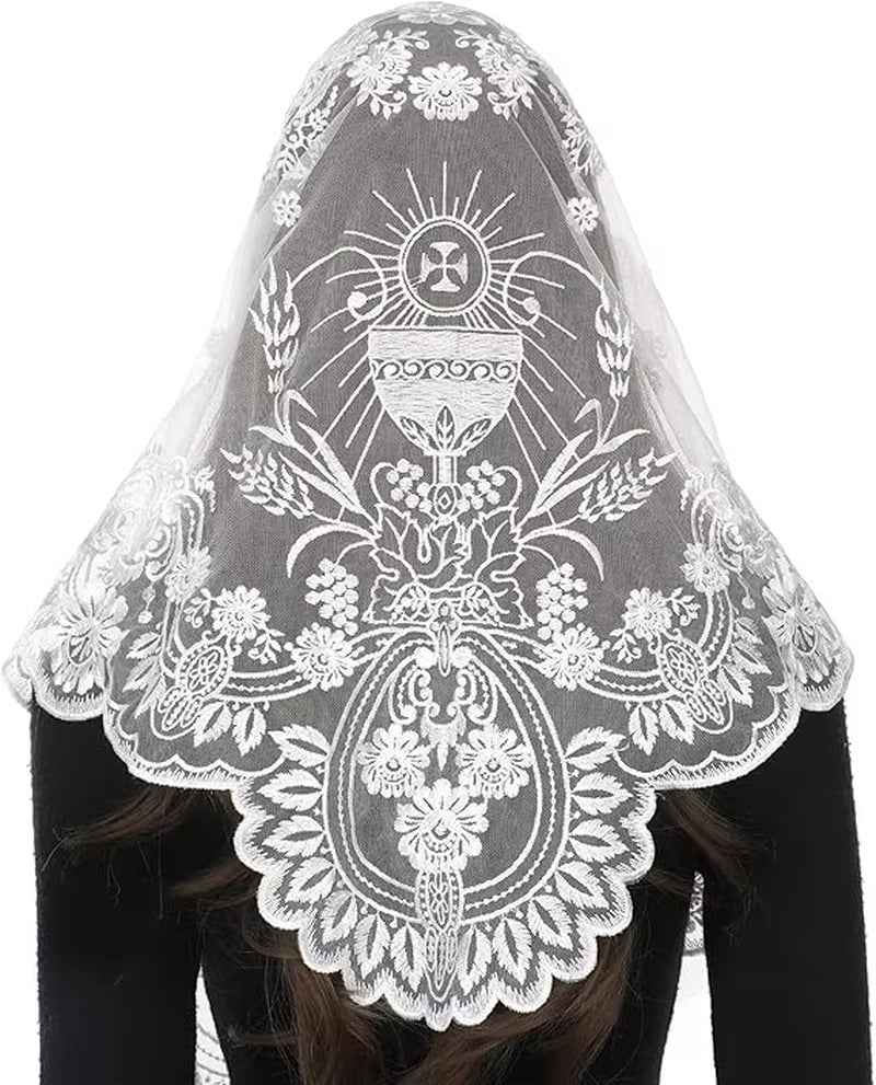 Embroidery Church Lace Mantilla Catholic Chapel Veil Triangular Head Covering Catholic Veil