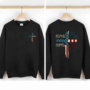 Patriotic Christian Faith T-Shirt – Stand for Flag Kneel for Cross Religious Shirt | American Pride Cross Design Tee for Men | Conservative Christian Clothing