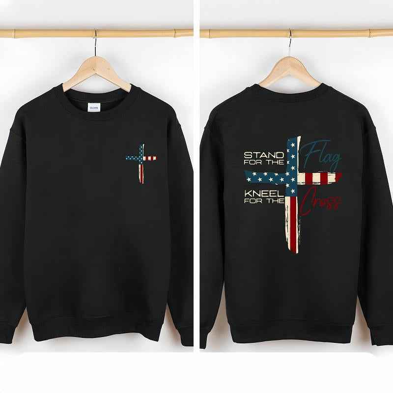Patriotic Christian Faith T-Shirt – Stand for Flag Kneel for Cross Religious Shirt | American Pride Cross Design Tee for Men | Conservative Christian Clothing