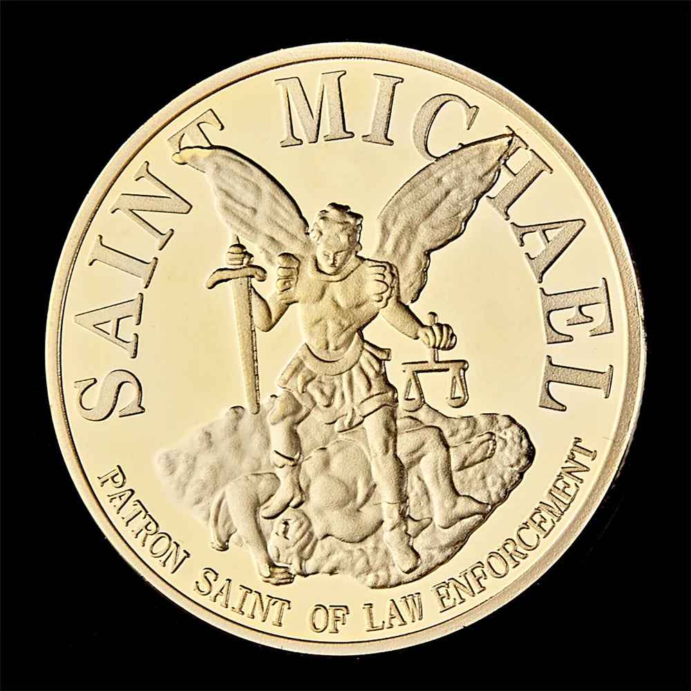 The Archangel with Prayer USA St Michael 1OZ Gold/Silver Plated Challenge Coin USA Collectibles