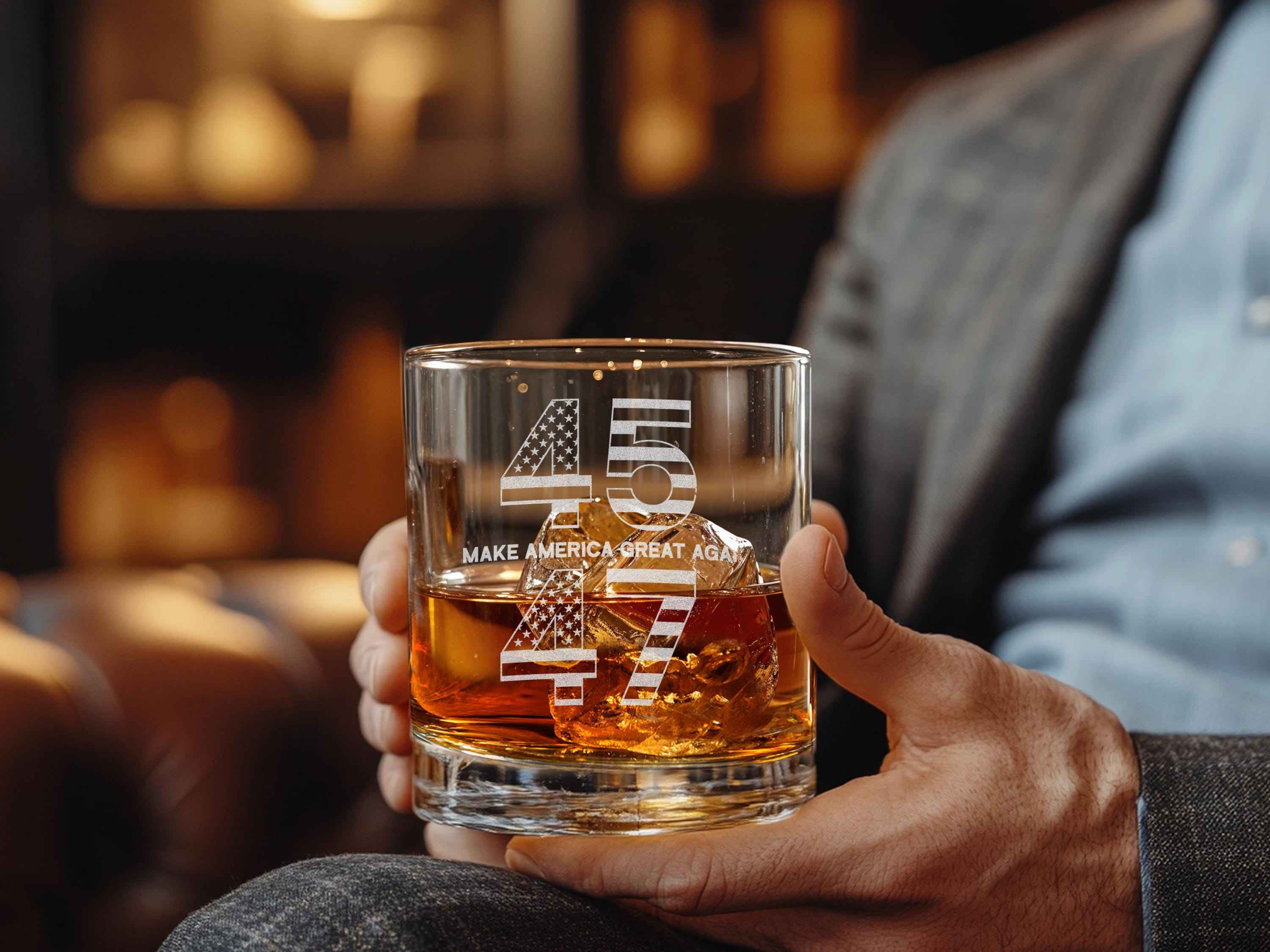45 47 MAGA Trump Whiskey Glass, Trump 2024, Patriotic Gift, 47 Presidential, Make America Great Again, MAGA Gift, Political Gift